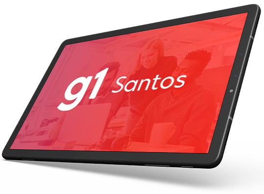 Logo Oficial do G1 Santos dentro de um tablet